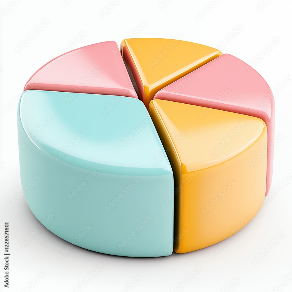 Fototapeta premium Pastel-Colored 3D Pie Chart Data Visualization for Business Presentations and Reports