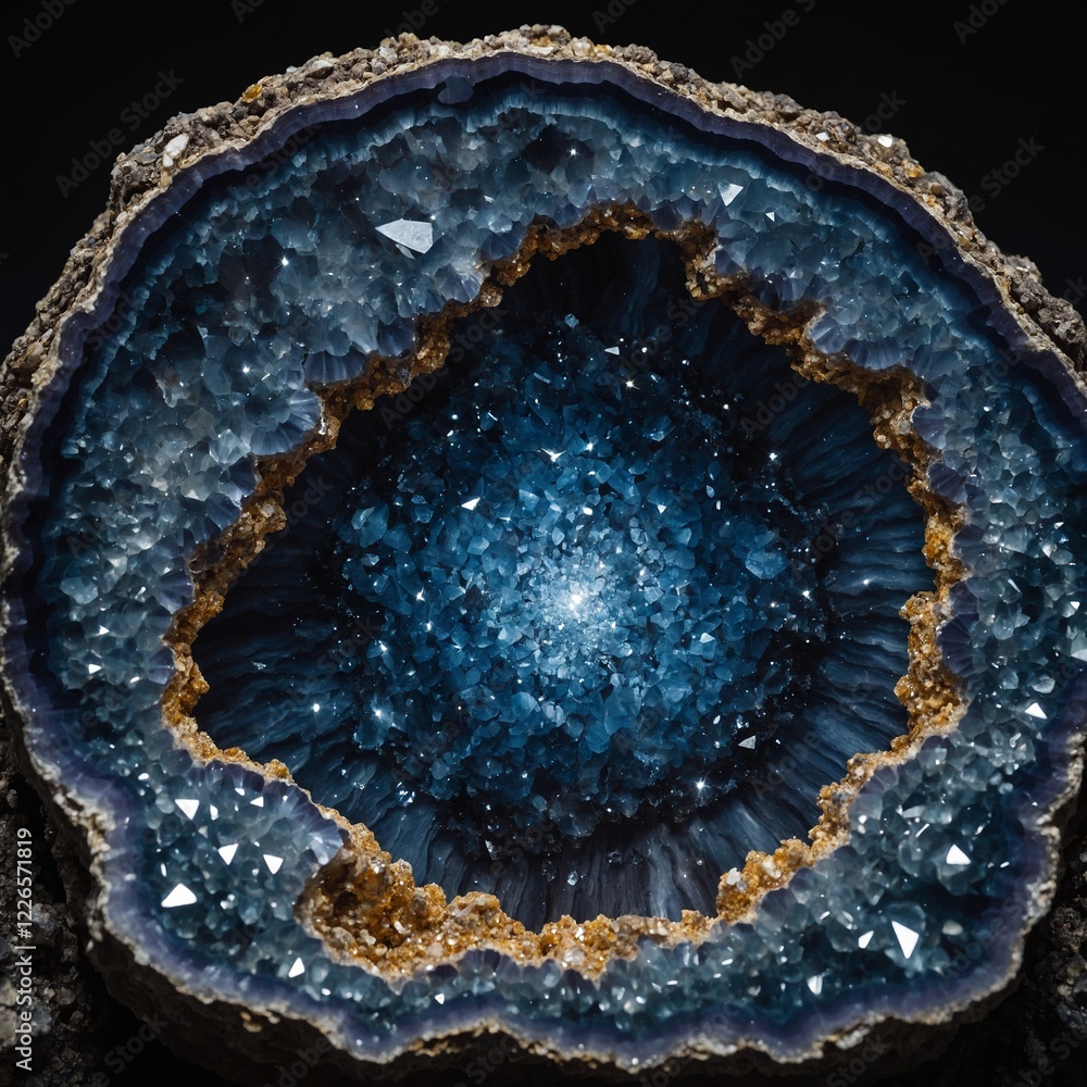 Fototapeta premium A geode embedded with tiny diamond-like specks, resembling a night sky.