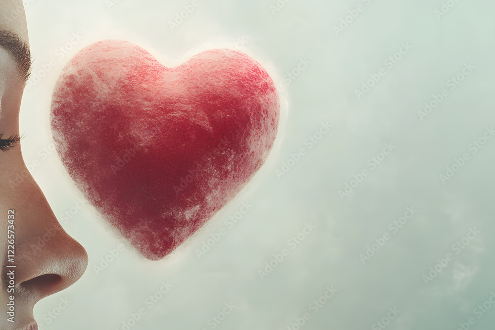 Obraz premium surreal art piece featuring heart shape near person face, evoking emotion