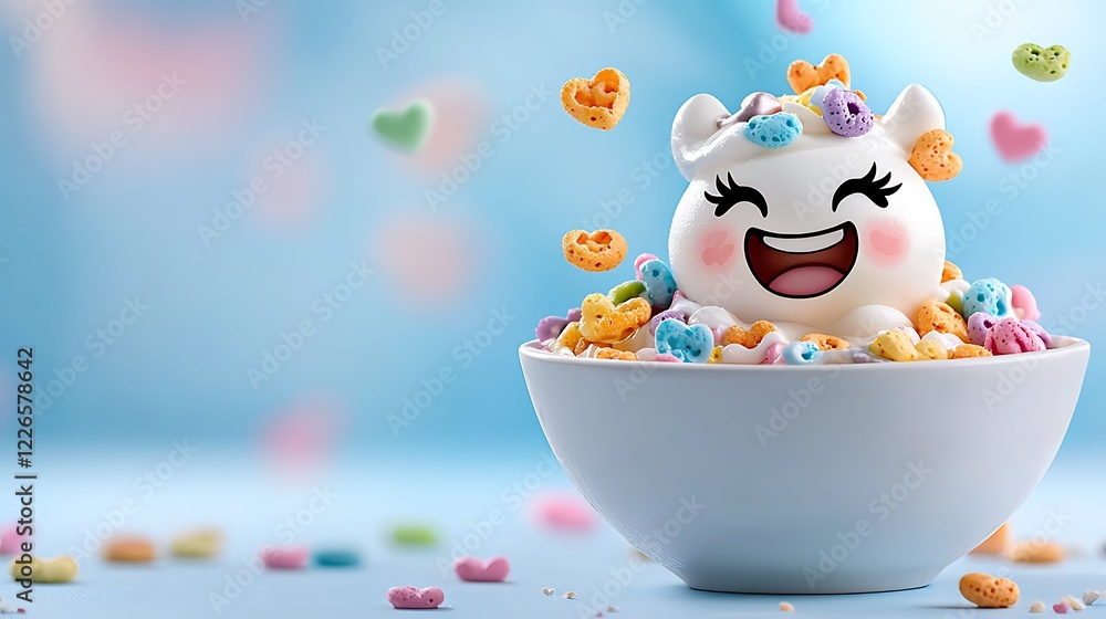 Naklejka premium Joyful Whimsical Character In A Bowl Of Colorful Cereal