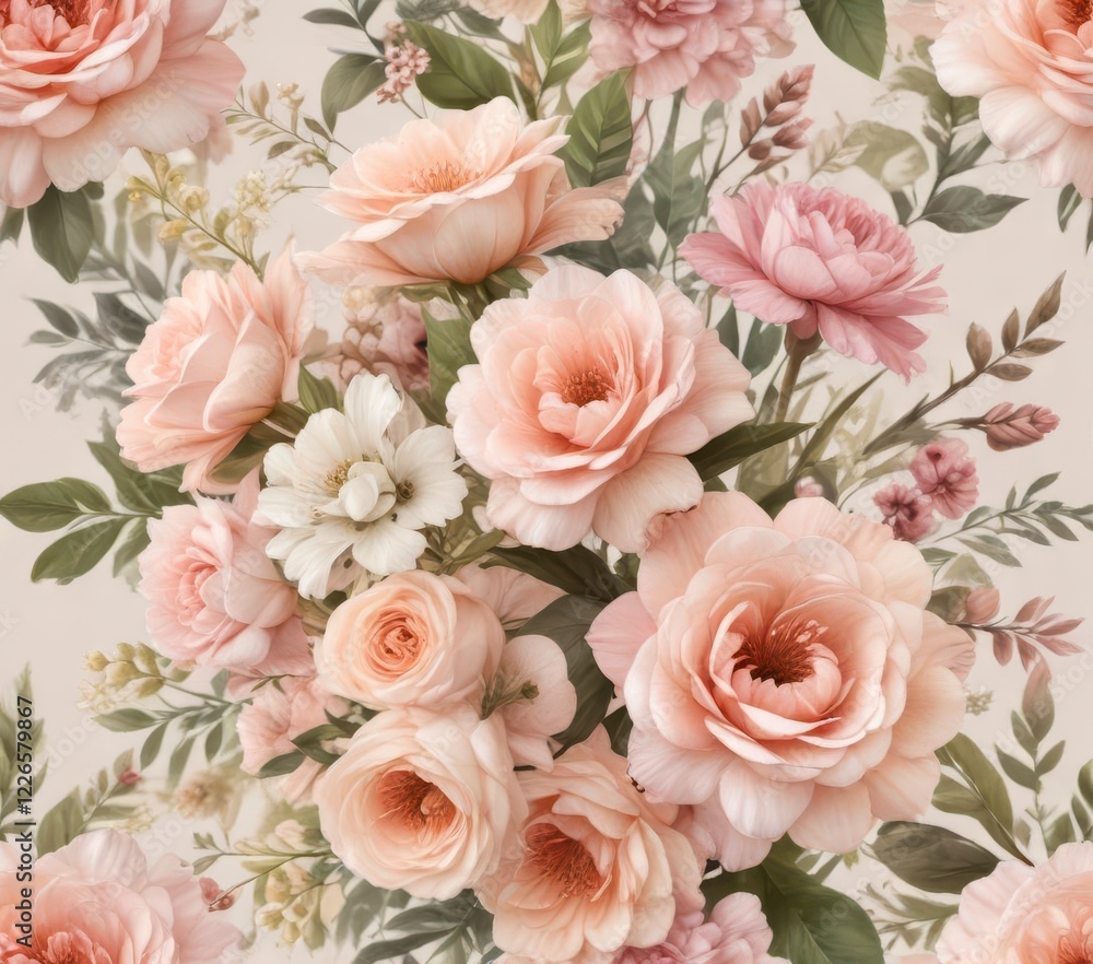 Soft watercolor flower bouquet in soft peach and pink hues, spring flowers, watercolor flowers, floral design Soft watercolor flower bouquet in soft peach and pink hues, spring flowers, watercolor flowers, floral design