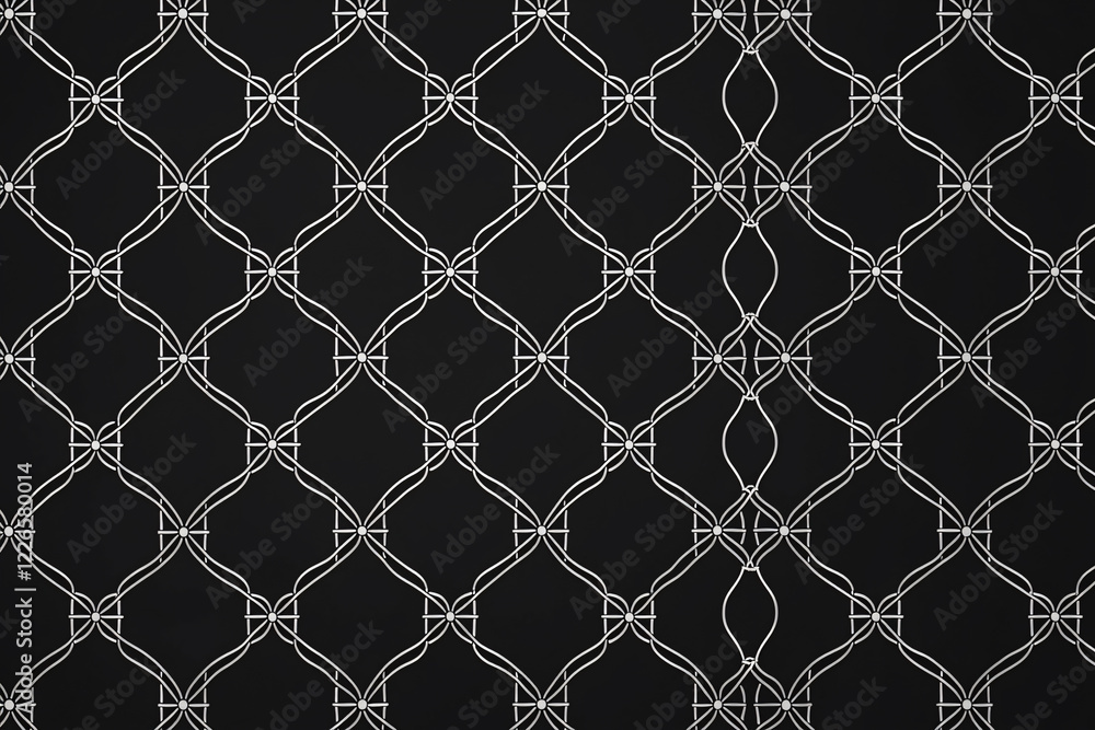 Naklejka premium Elegant black and white geometric pattern featuring intricate interwoven designs on a smooth surface