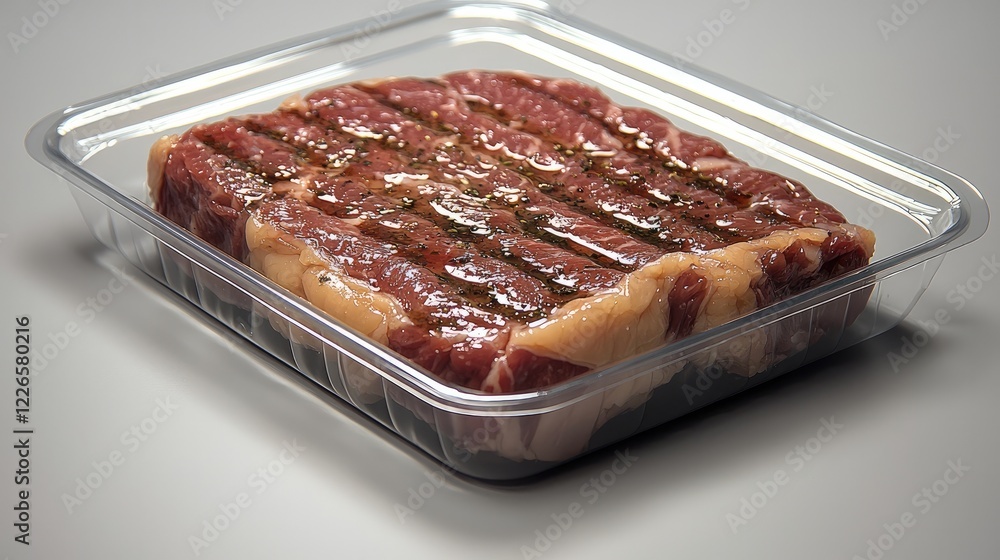 Obraz premium Beef steak in transparent packaging.