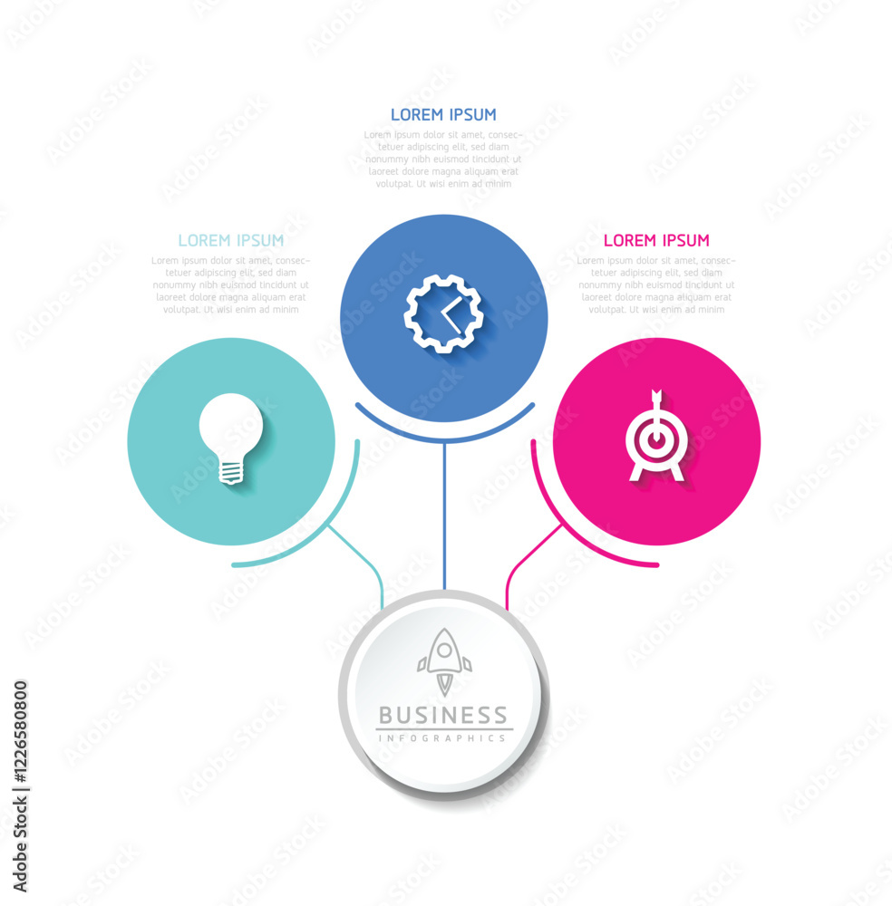 Fototapeta premium Vector infographic business presentation template with circular interconnection with 3 options.