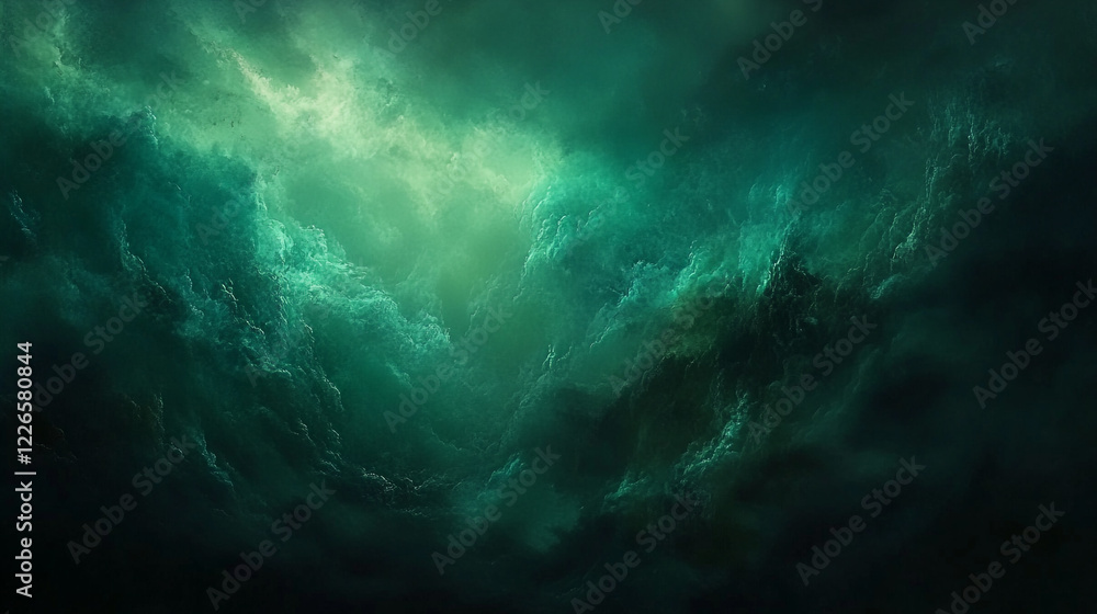Dark Green Abstract Ocean Waves Digital Art Background Texture Design Emerald Green Teal Sea Sky    