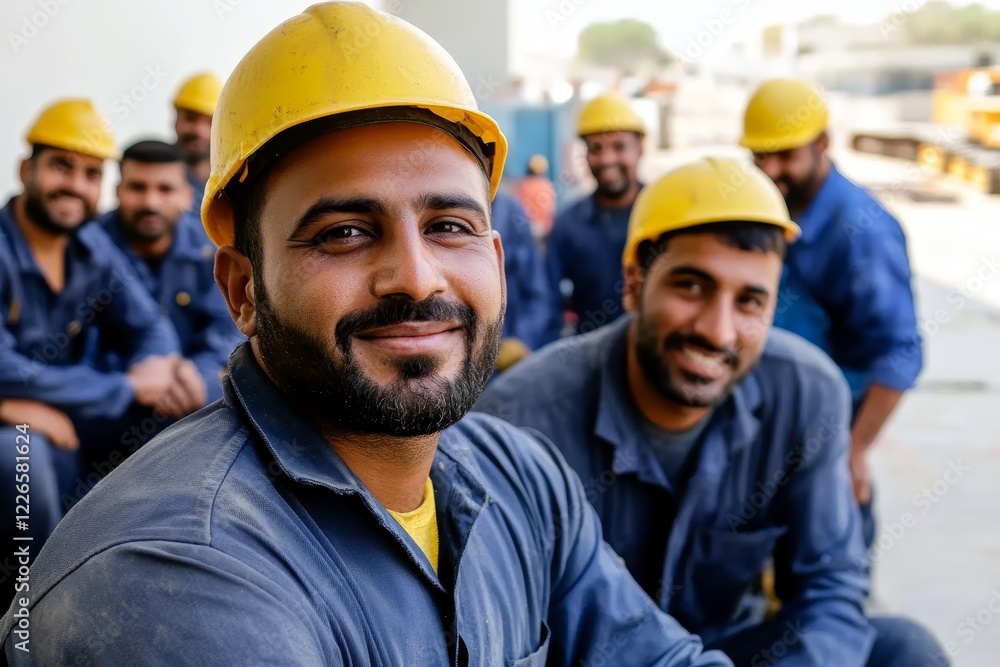 Smiling Construction Worker Portrait Group, Yellow Hard Hats, Teamwork, Construction Site, Close-up Construction, Teamwork Smiling Construction Worker Portrait Group, Yellow Hard Hats, Teamwork, Construction Site, Close-up Construction, Teamwork