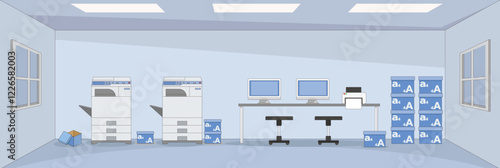 Cute and nice design of photocopy shop with furniture and interior objects vector design