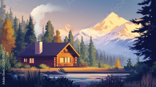 Wallpaper Mural a cozy mountain lodge with smoke curling from the chimney.Architectural design elements modern interventions creativity  Torontodigital.ca