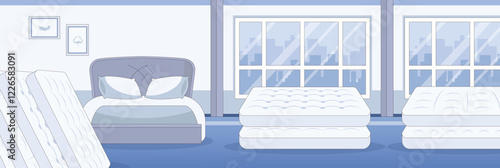 Cute and nice design of Mattress shop interior objects vector design