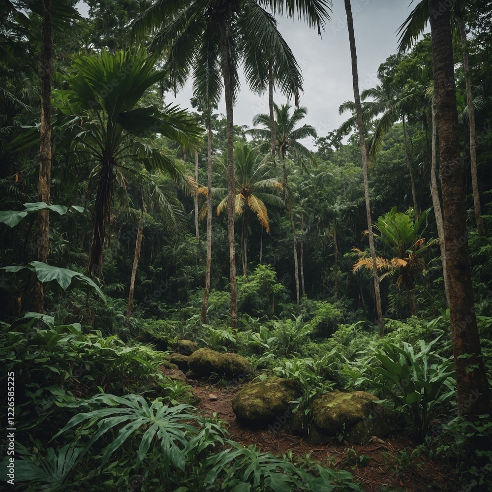 A tropical jungle on a deserted island. A tropical jungle on a deserted island.