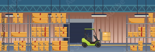 Cute and nice design of warehouse with furniture and interior objects vector design