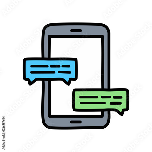 Smartphone and chat bubble vector illustration, filled flat design icon.