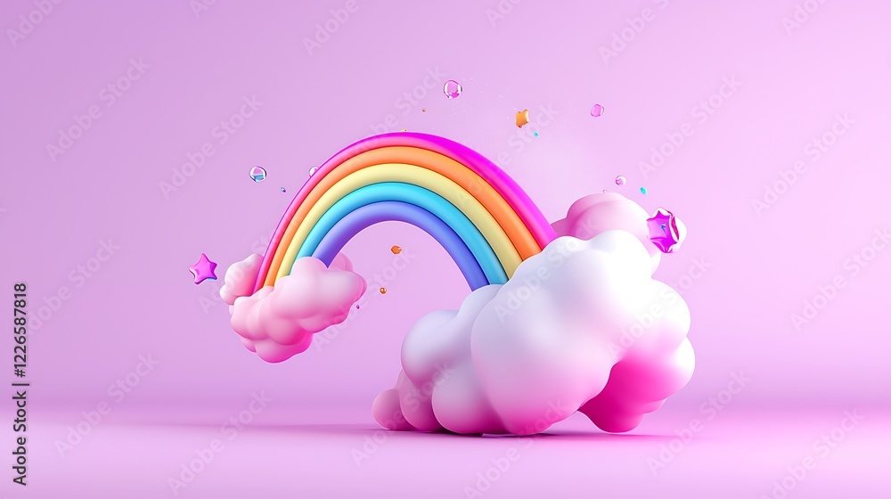 Pastel Rainbow and Clouds in Pink 3D Render Pastel Rainbow and Clouds in Pink 3D Render