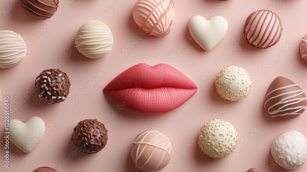 Valentine's Day Celebration with 3D Clay Elements Sweet Treats and Lips on a Pink Background Creative Dessert Art Valentine's Day Celebration with 3D Clay Elements Sweet Treats and Lips on a Pink Background Creative Dessert Art