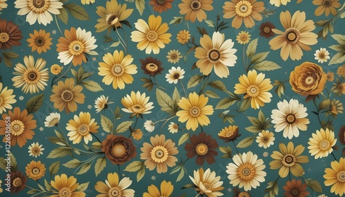 1960s 1970s vintage retro flower pattern you would see on couches, sofas, and wallpaper. Interior design, furniture, boho, eclectic, mid-century, bold, psychedelic, floral, geometric, tapestry