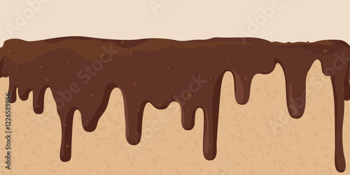 Melted chocolate pouring on vanilla mousse cake background graphic illustration have blank space.