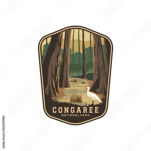 Congaree National Park logo patch badge illustration, river forest scenery design