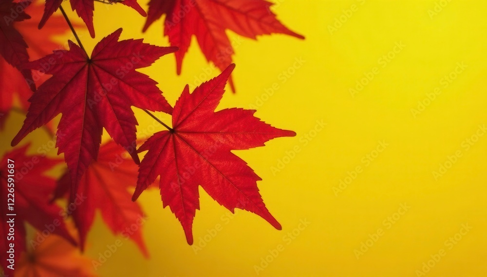 Red maple leaves with veins visible against a bright yellow background, showcasing intricate details, tree, nature, brown Red maple leaves with veins visible against a bright yellow background, showcasing intricate details, tree, nature, brown