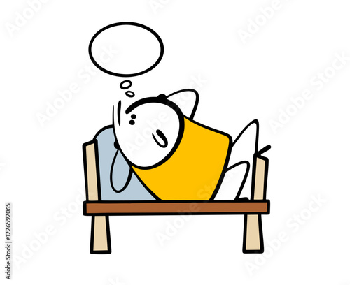 Lazy teenager lies on the bed, looks at the ceiling and dreams of  beautiful life. vector illustration of  philosopher on a pillow thinking about ideals. Isolated funny person on white background.