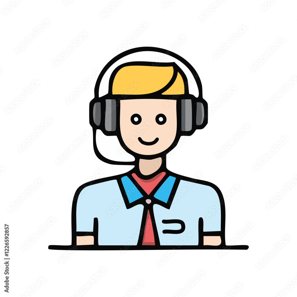 Customer service call center operator with headset. Flat style vector illustration.