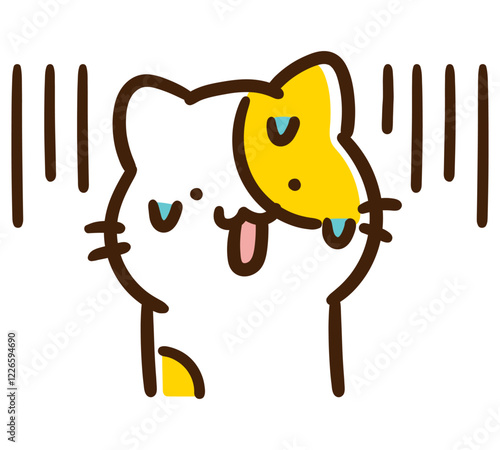 トラブルが発生して焦るコミカルなねこのキャラクターの上半身イラスト