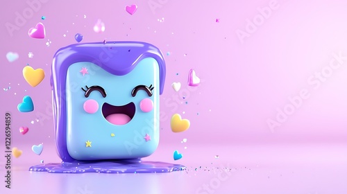 Playful Pastel Cartoon Character With Hearts