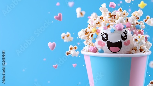 Playful Popcorn Character In A Pastel Bucket