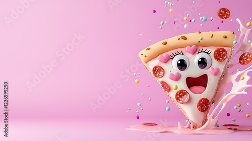 Playful Pizza Slice Cartoon Character with Sprinkles