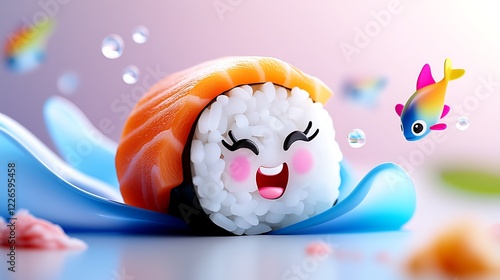 Playful Sushi Cartoon Character in a Watery Scene