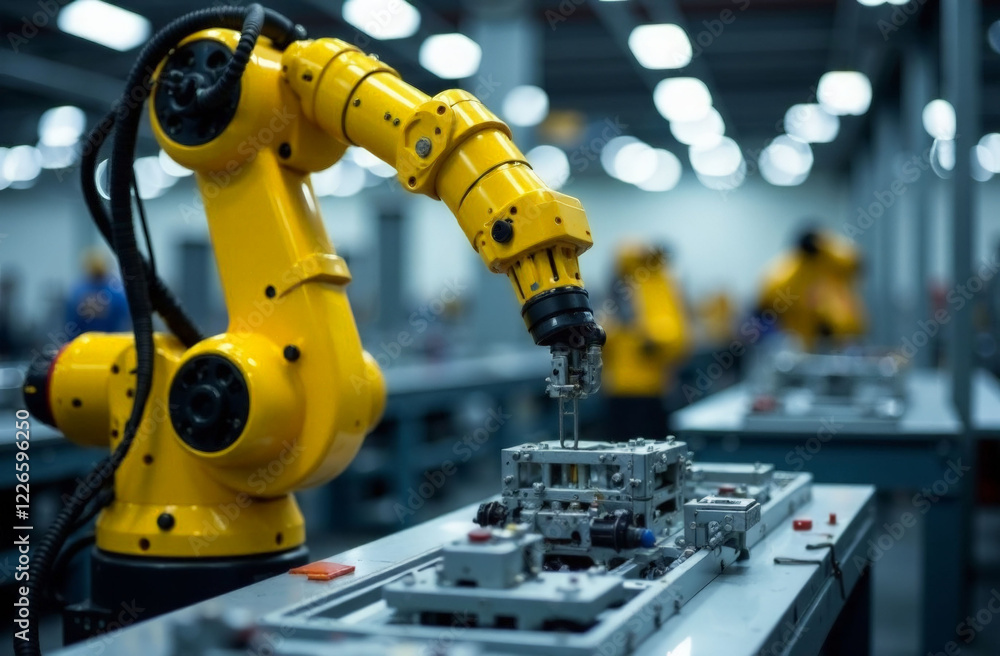 Modern automated robotic arm precision assembling machinery, delivering optimal performance, driving industrial innovation and precision tasks, creating future technology Modern automated robotic arm precision assembling machinery, delivering optimal performance, driving industrial innovation and precision tasks, creating future technology