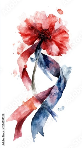 IUGR Awareness Day Abstract watercolor red flower with colorful ribbons on white background photo