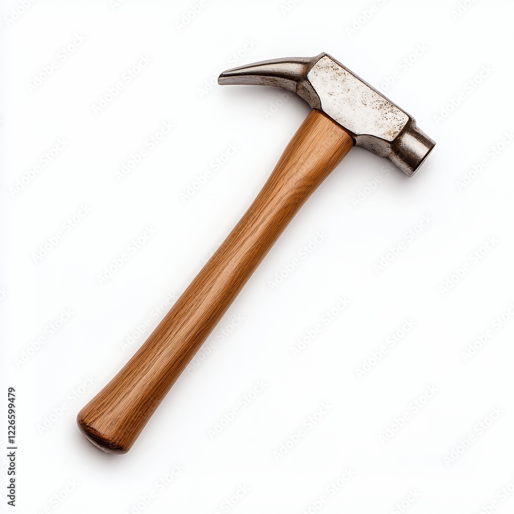 Well-used Claw Hammer with Wooden Handle on White Background Well-used Claw Hammer with Wooden Handle on White Background