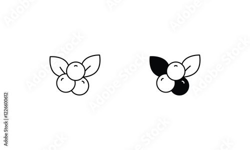 Cranberry sprig icon set line and glyph vector illustration