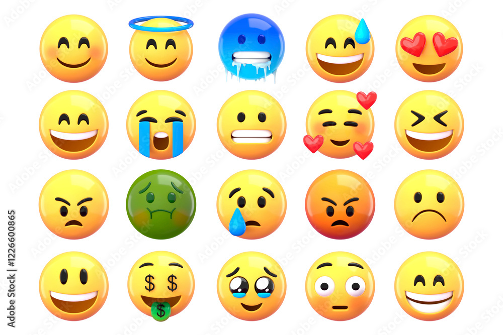 Fototapeta premium 3D emoticons png sticker, expression graphic set transparent background