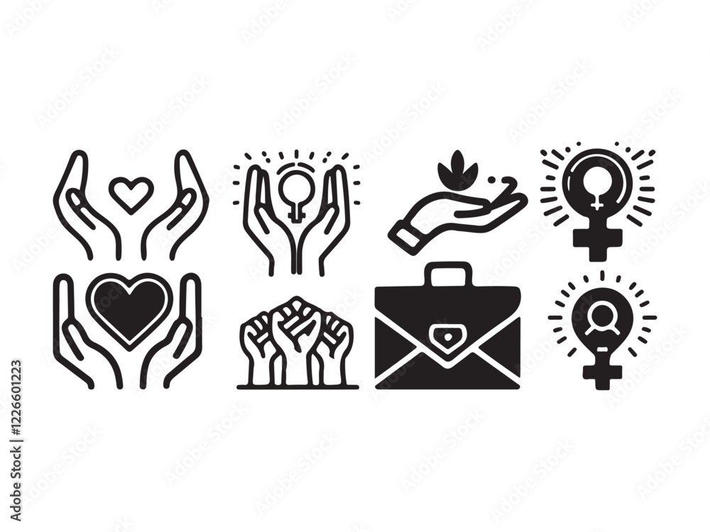 Fototapeta premium black color line art international woman's day icon set vector design