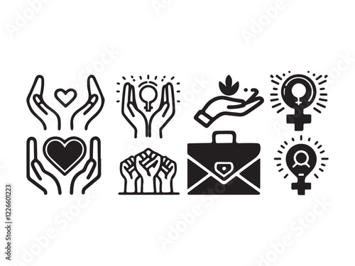  black color line art international woman's day icon set vector design