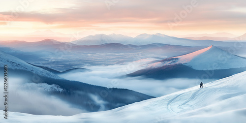 Wallpaper Mural Snowy Mountain Landscape with a Lone Traveler Torontodigital.ca