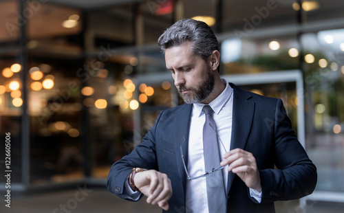 Wallpaper Mural Punctual man check time late, copy space. Businessman with watch. Punctual businessman checking time. Waiting for meeting. Business deadline. Businessman late for business deadline. Time management Torontodigital.ca