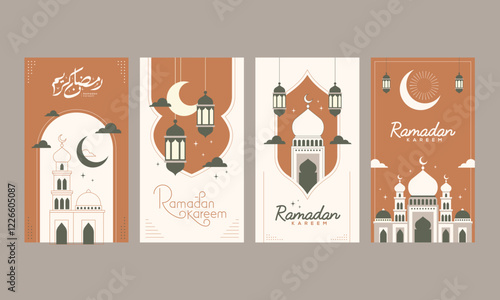 Ramadan kareem social media stories template with arabic calligraphy means generous holiday vector illustration. Ramadan is holy month in Islam