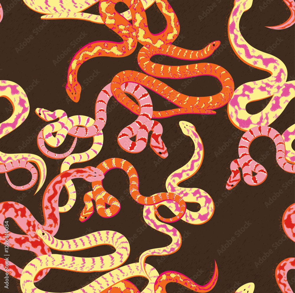 Obraz premium Animal Snake illustration Vector Seamless Pattern Art On Texture Background, Pastel Snake Vector Repeat Wallpaper 