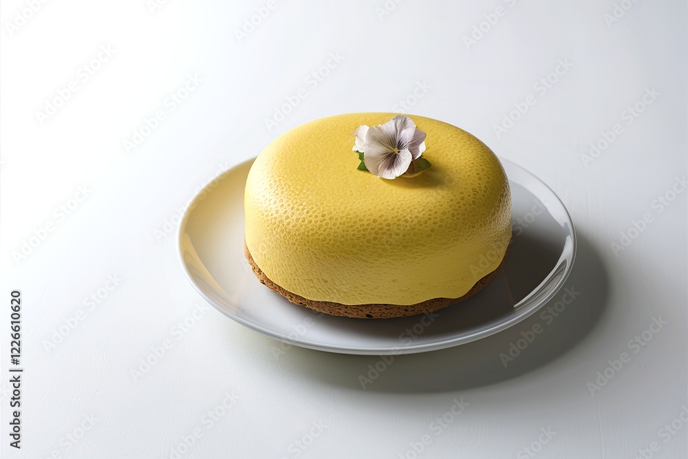 A delectable dessert photo showcases a scrumptious yellow mousse cake A delectable dessert photo showcases a scrumptious yellow mousse cake