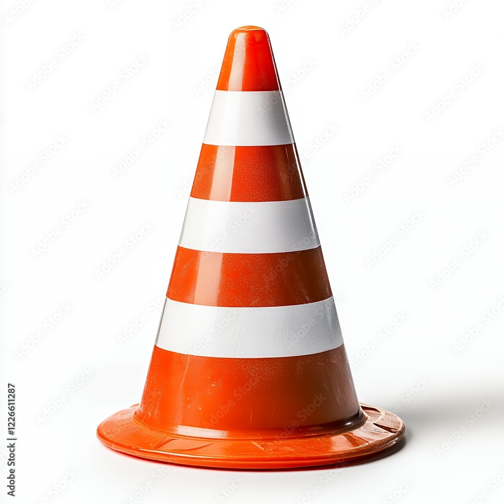 Bright Orange and White Traffic Cone on White Background Safety Sign Bright Orange and White Traffic Cone on White Background Safety Sign