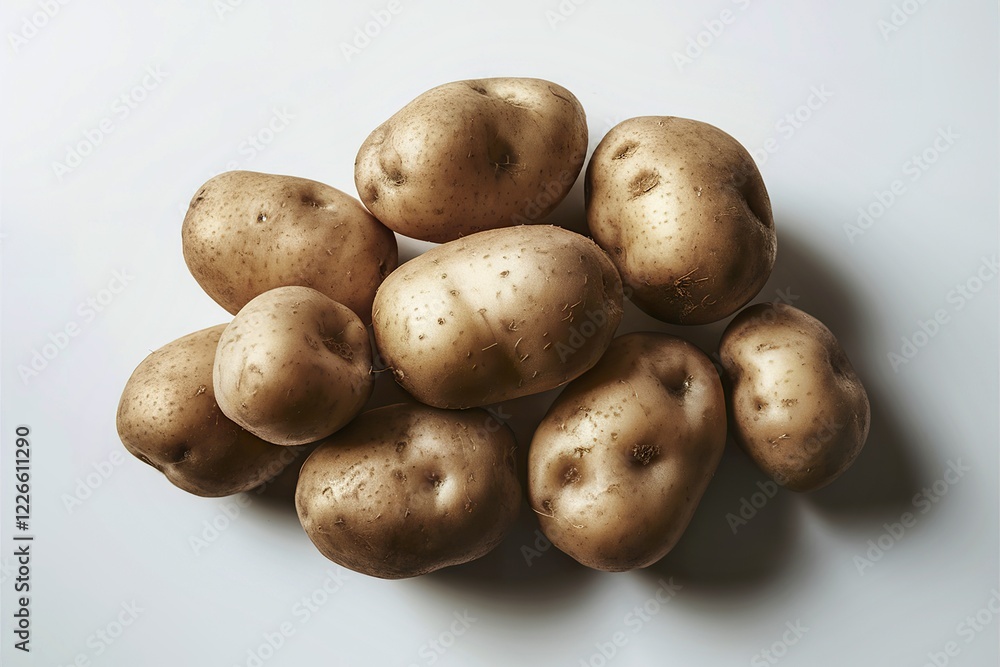 A striking close-up photograph of a dozen fresh, unpeeled potatoes A striking close-up photograph of a dozen fresh, unpeeled potatoes