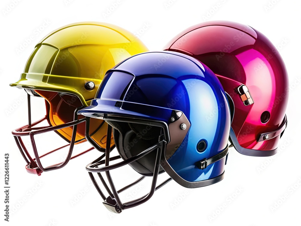 Fototapeta premium Silhouette Helmets: Diverse Angles, Isolated on White Background - Stock Photo