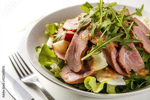 A vibrant and appetizing food photograph showcasing a delectable meat salad. photo