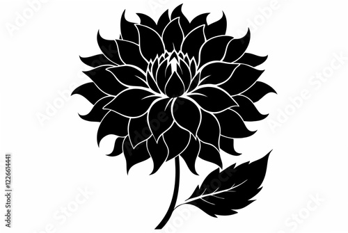 Dahlia flower silhouette black vector art illustration.