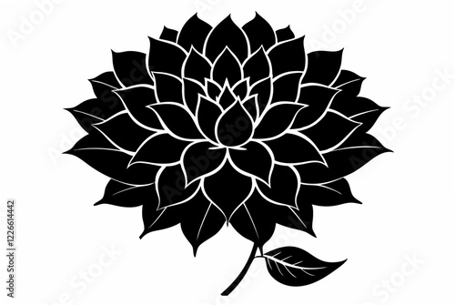 Dahlia flower silhouette black vector art illustration.