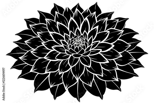 Dahlia flower silhouette black vector art illustration.