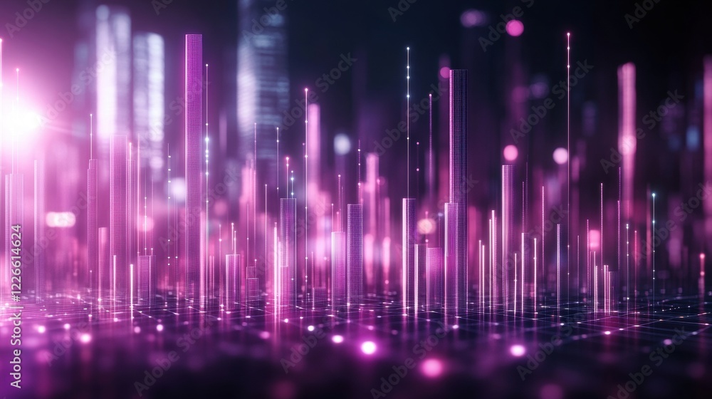 Abstract Digital Landscape with Vibrant Pink Light and Tall Spires Abstract Digital Landscape with Vibrant Pink Light and Tall Spires