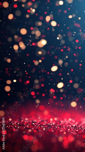Obraz na płótnie Abstract red and orange bokeh lights on dark blue background with glittery red floor w salonie